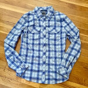 REI Women’s XS Plaid Tab-Sleeve Lightweight Snap-Front  Hiking Shirt w/Pockets